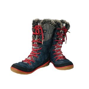 Columbia Heavenly Omni Heat Lace-up Gray/Blue/Red Tall Winter Boots 7.